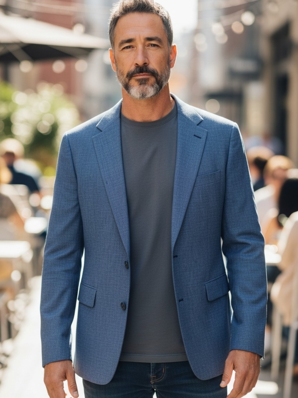 Biella Herringbone Blue Casual Blazer, Sz 40R